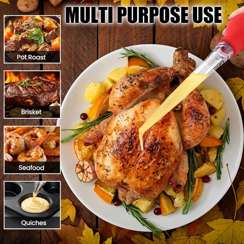 BAUSAR Large Turkey Baster for Cooking - Premium Baster Syringe for Hot Liquids - Heat-Resistant Silicone Bulb, Easy-Grip Design with Cleaning Brush - Dishwasher Safe - Baste Food with Ease - Red - Image 3